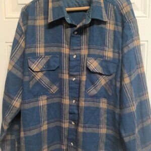 Vintage 90s Sparetime Flannel Shirt Blue Plaid Distressed Mens XLT